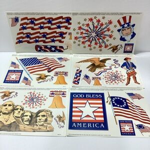 Vintage Patriotic Window Decals Red, White, and Blue Fourth Of July Decorations